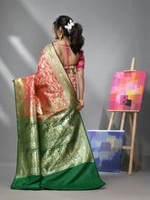 Watermelon Pink Silk Banarasi Saree With Zari Woven Floral And Paisley Designs-MA52BSL441050015